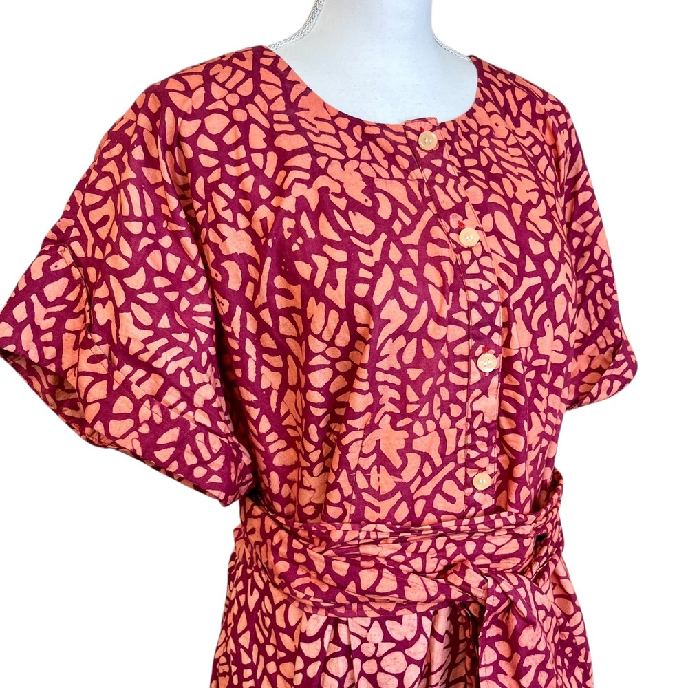 SIKA Anthropologie Mosaic Dress Size 26 W Batik Print Tie Belt Short Sleeve - Picture 9 of 14
